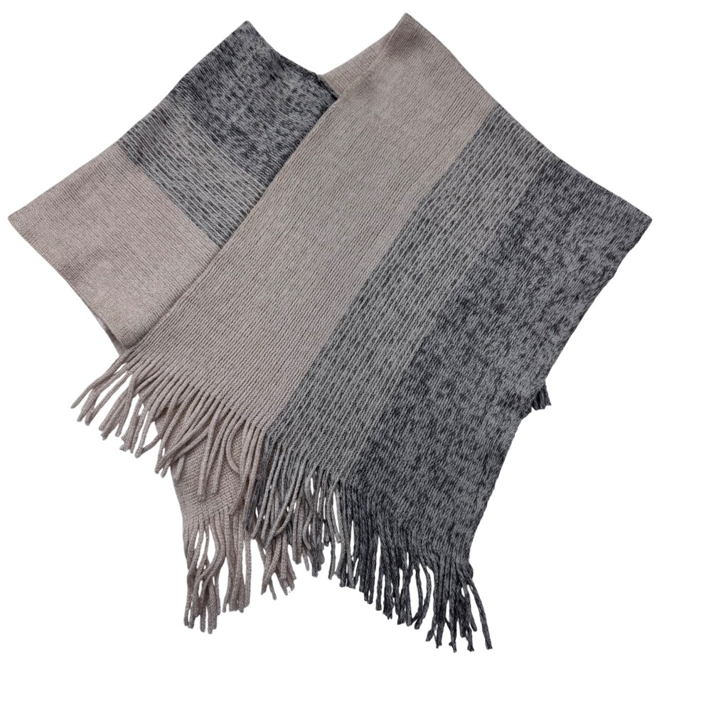 Womens Knit Colorblock Fringed Shawl Wrap Beige Grey Heathered Boho One Size